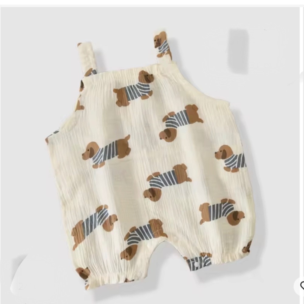 Cream Baby Summer  Soft Gauze Romper with Puppies  size 24 months